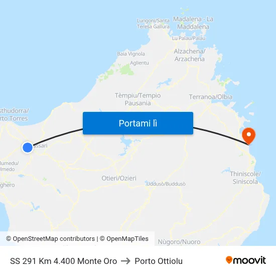 SS 291 Km 4.400 Monte Oro to Porto Ottiolu map