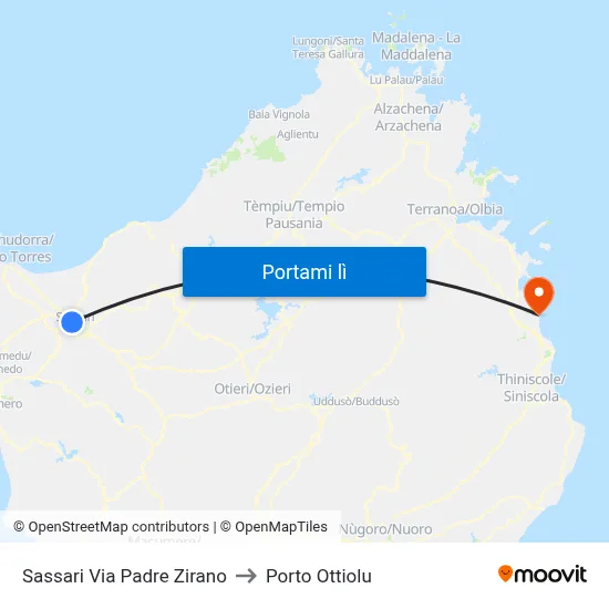 Sassari Via Padre Zirano to Porto Ottiolu map
