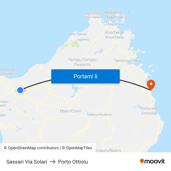 Sassari Via Solari to Porto Ottiolu map