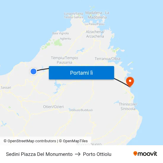 Sedini Piazza Del Monumento to Porto Ottiolu map
