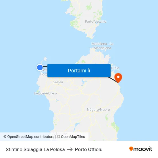 Stintino Spiaggia La Pelosa to Porto Ottiolu map