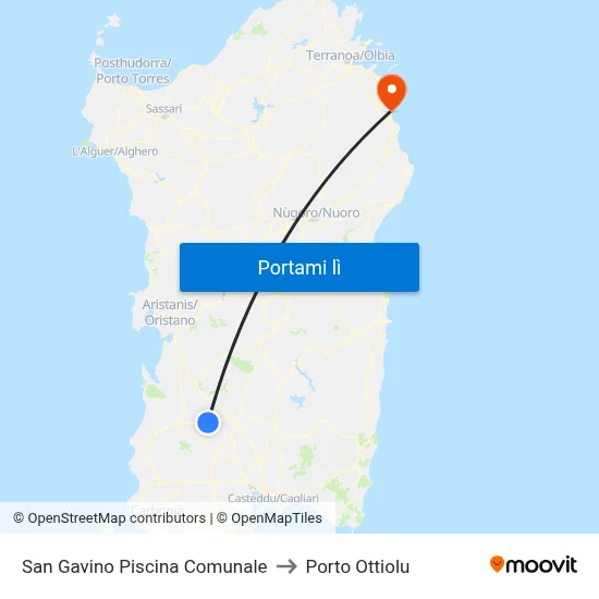 San Gavino Piscina Comunale to Porto Ottiolu map