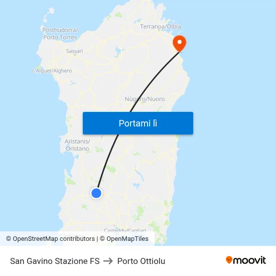 San Gavino Stazione FS to Porto Ottiolu map
