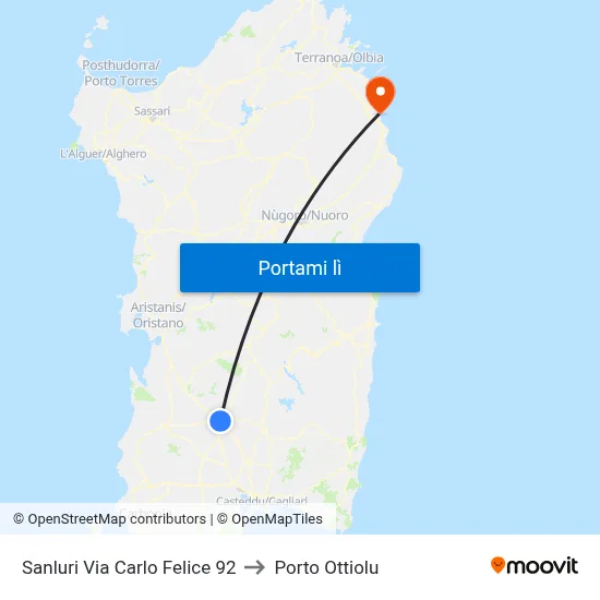 Sanluri Via Carlo Felice 92 to Porto Ottiolu map
