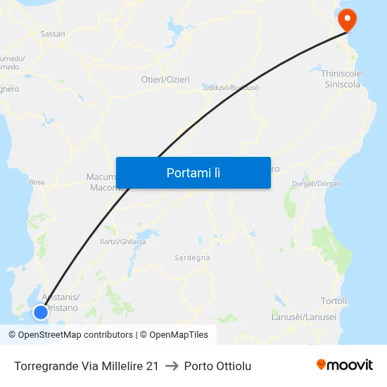 Torregrande Via Millelire 21 to Porto Ottiolu map