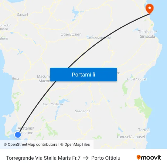 Torregrande Via Stella Maris  Fr.7 to Porto Ottiolu map