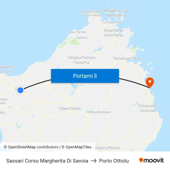 Sassari Corso Margherita Di Savoia to Porto Ottiolu map