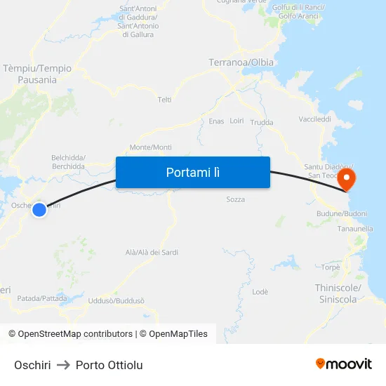 Oschiri to Porto Ottiolu map
