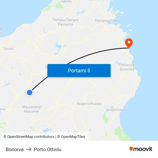 Bonorva to Porto Ottiolu map