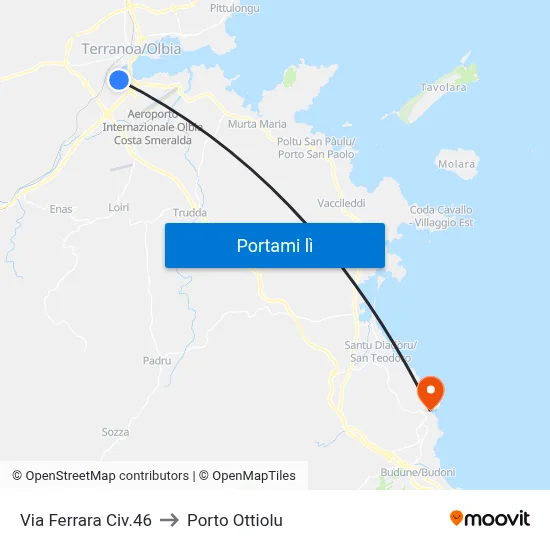 Via Ferrara Civ.46 to Porto Ottiolu map