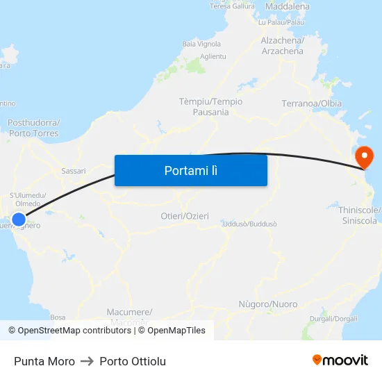 Punta Moro to Porto Ottiolu map
