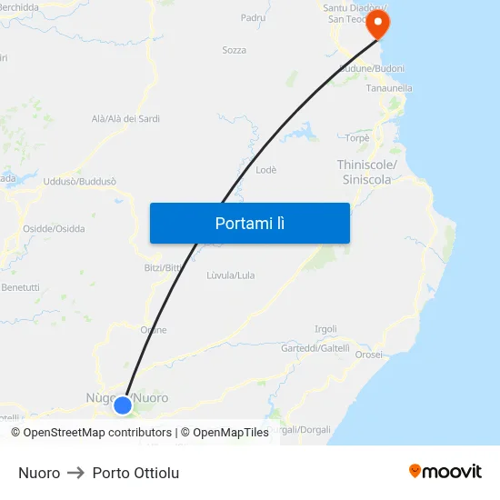 Nuoro to Porto Ottiolu map