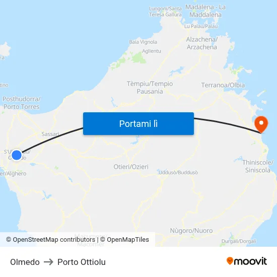 Olmedo to Porto Ottiolu map