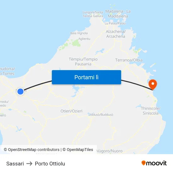 Sassari to Porto Ottiolu map