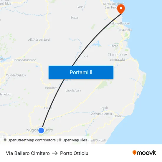Via Ballero Cimitero to Porto Ottiolu map