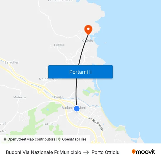 Budoni Via Nazionale Fr.Municipio to Porto Ottiolu map