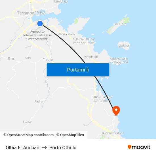 Olbia Fr.Auchan to Porto Ottiolu map