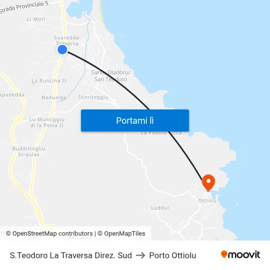 S.Teodoro La Traversa Direz. Sud to Porto Ottiolu map