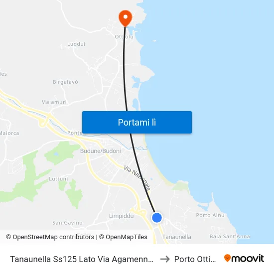 Tanaunella Ss125 Lato Via Agamennone to Porto Ottiolu map