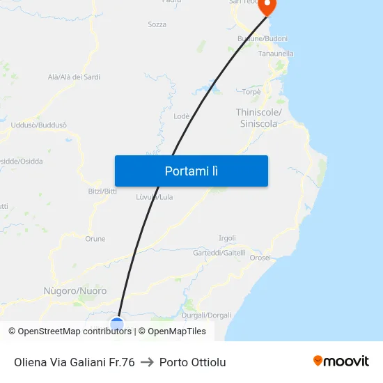 Oliena Via Galiani Fr.76 to Porto Ottiolu map