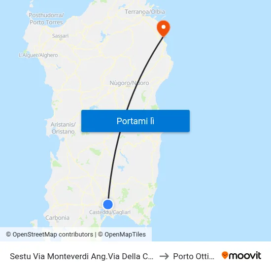 Sestu Via Monteverdi Ang.Via Della Croce to Porto Ottiolu map