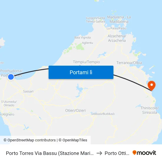Porto Torres Via Bassu (Stazione Marittima) to Porto Ottiolu map