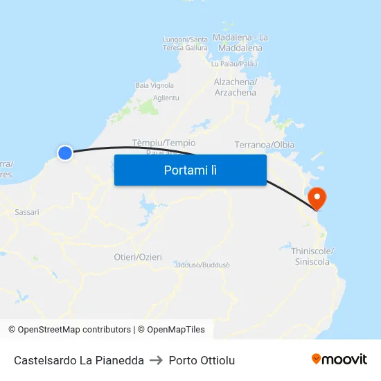 Castelsardo La Pianedda to Porto Ottiolu map