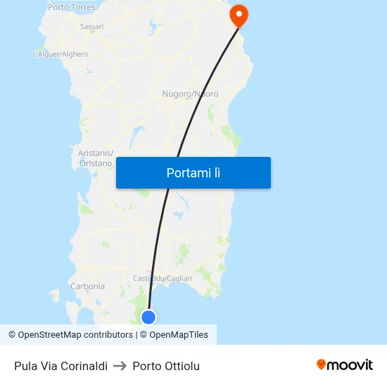 Pula Via Corinaldi to Porto Ottiolu map