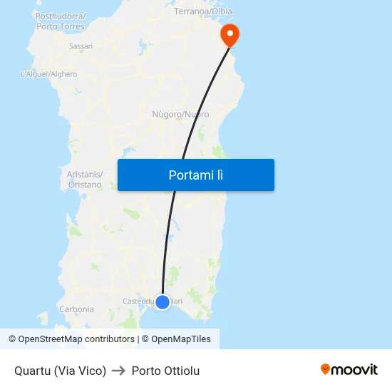 Quartu (Via Vico) to Porto Ottiolu map