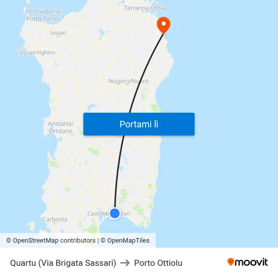 Quartu (Via Brigata Sassari) to Porto Ottiolu map
