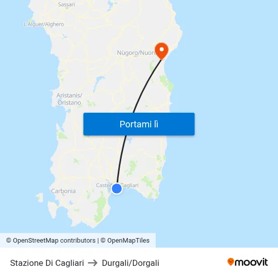 Stazione Di Cagliari to Durgali/Dorgali map