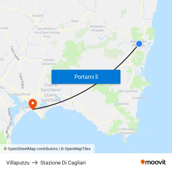 Villaputzu to Stazione Di Cagliari map