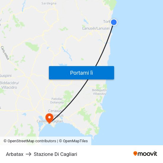 Arbatax to Stazione Di Cagliari map