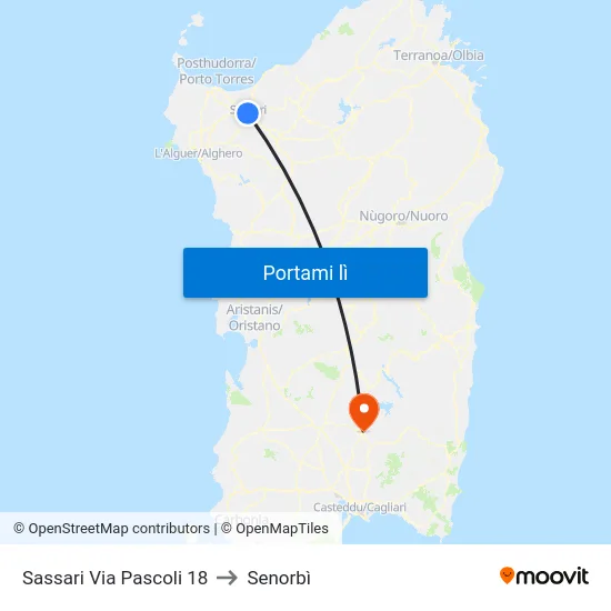 Sassari Via Pascoli 18 to Senorbì map