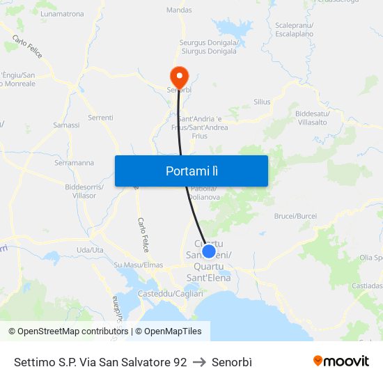 Settimo S.P. Via San Salvatore 92 to Senorbì map