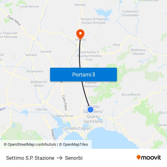 Settimo S.P. Stazione to Senorbì map