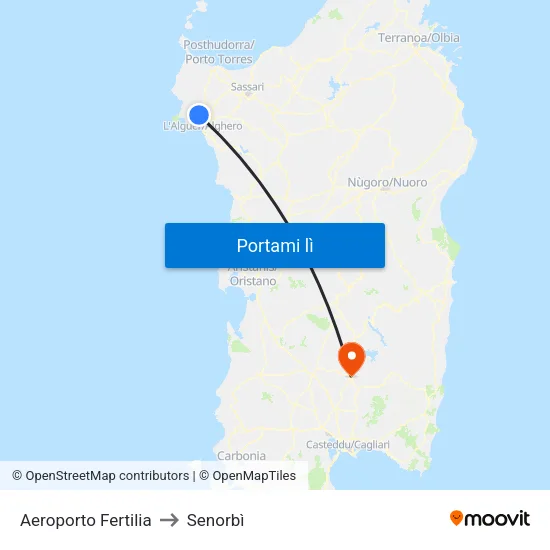 Aeroporto Fertilia to Senorbì map
