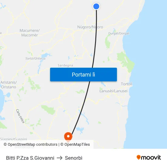 Bitti P.Zza S.Giovanni to Senorbì map