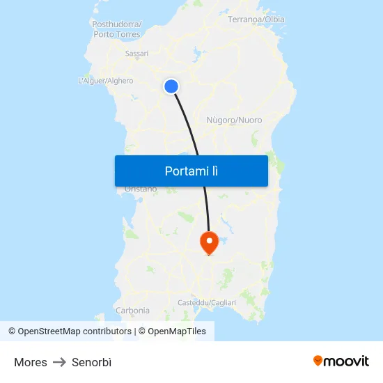 Mores to Senorbì map