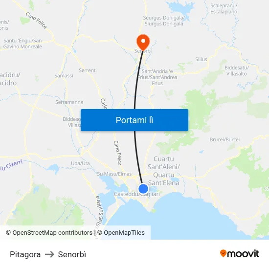 Pitagora to Senorbì map