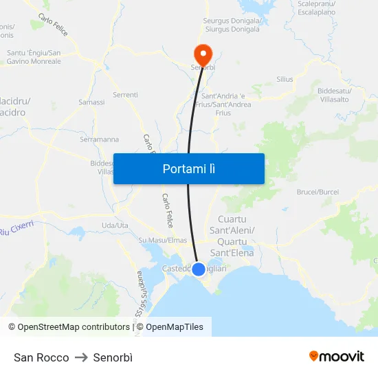 San Rocco to Senorbì map