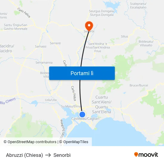 Abruzzi (Chiesa) to Senorbì map