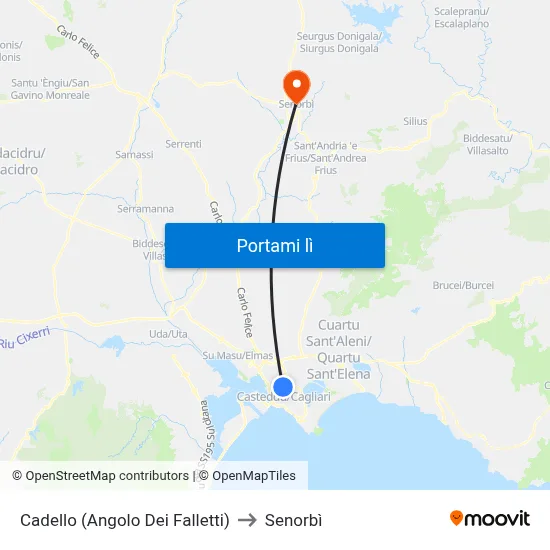 Cadello (Angolo Dei Falletti) to Senorbì map