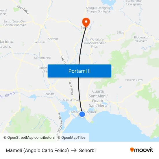 Mameli (Angolo Carlo Felice) to Senorbì map