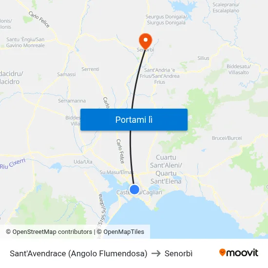 Sant'Avendrace (Angolo Flumendosa) to Senorbì map