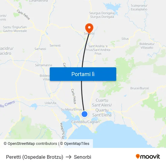 Peretti (Ospedale Brotzu) to Senorbì map