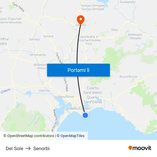 Del Sole to Senorbì map