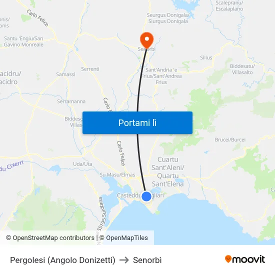 Pergolesi (Angolo Donizetti) to Senorbì map