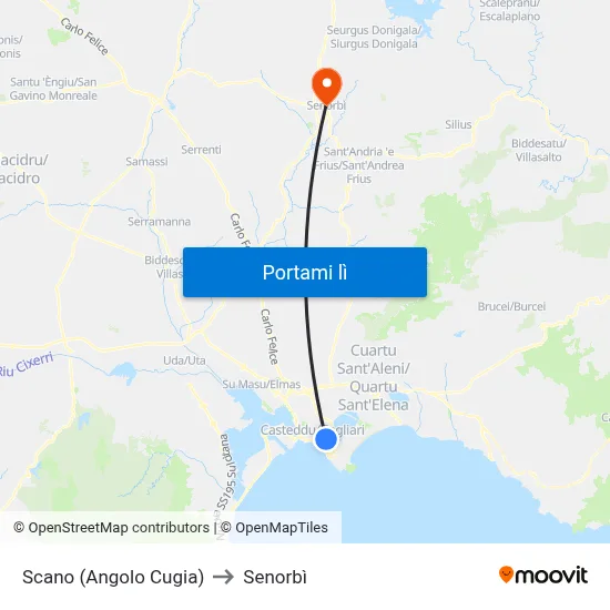 Scano (Angolo Cugia) to Senorbì map