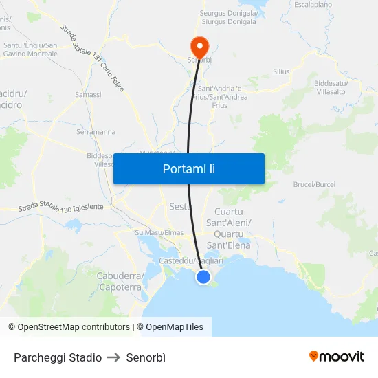 Parcheggi Stadio to Senorbì map